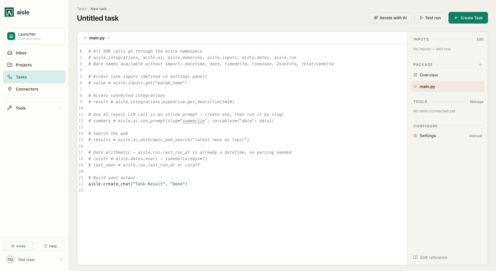 The task code editor